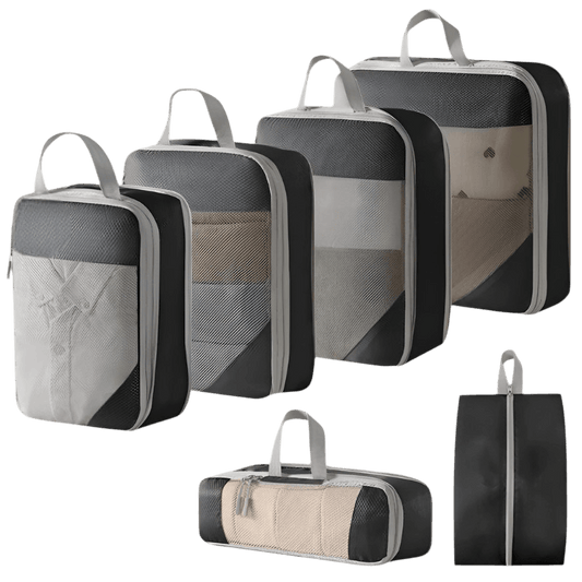 6 Piece Business Travel Organizer Set with Double Zipper Compression and Waterproof Polyester - Travellite Hub