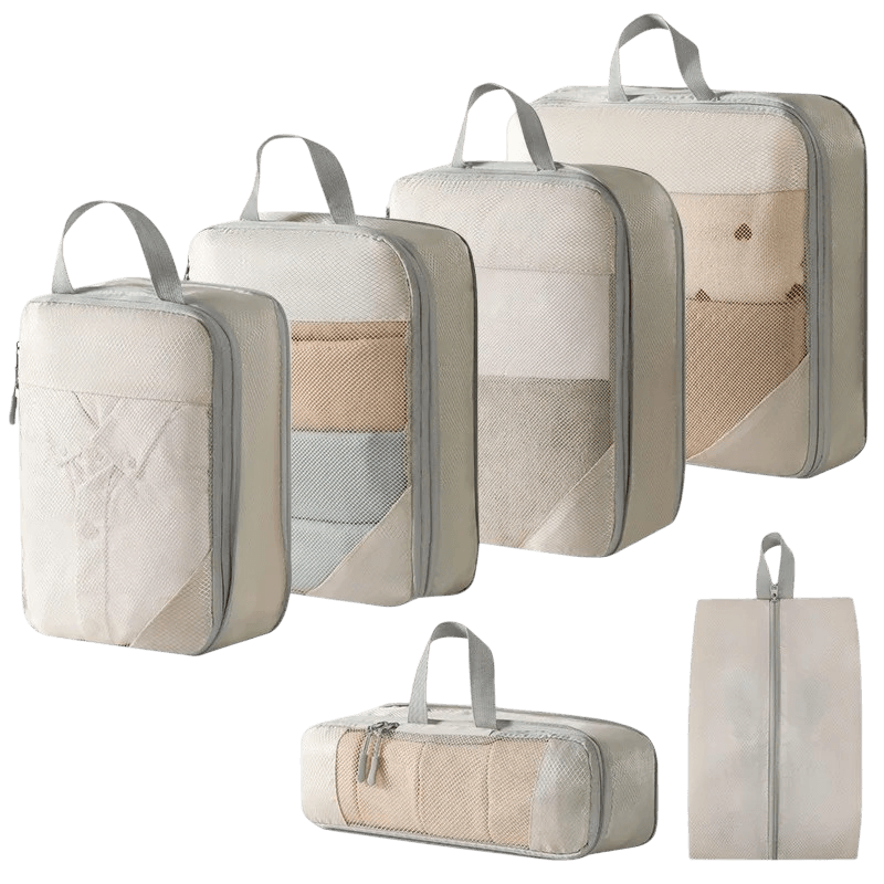 6 Piece Business Travel Organizer Set with Double Zipper Compression and Waterproof Polyester - Travellite Hub